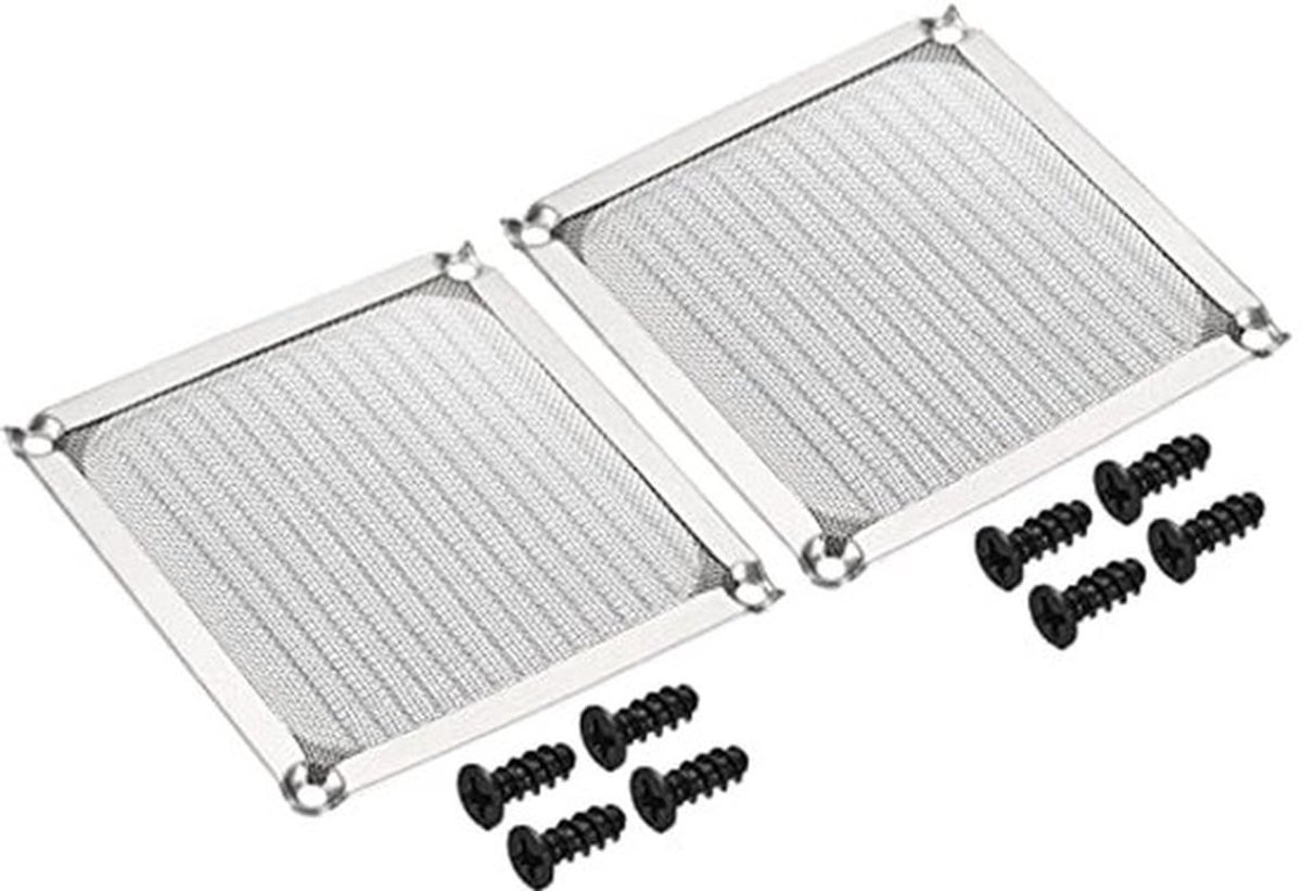 92 mm ventilatorfilter. rooster met schroeven. 2 stuks. aluminium frame. roestvrij staal. stofdichte krachtige voor computerbehuizing. zilver