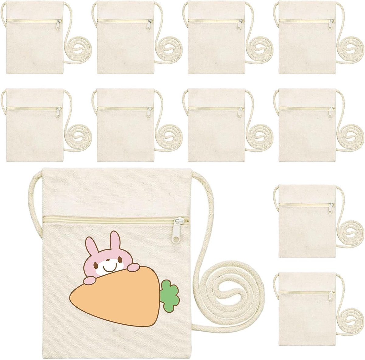 Set van 10 Lege Katoenen Tassen voor Kinderen om te Schilderen, Ideaal voor Feestjes en Creatieve Activiteiten
