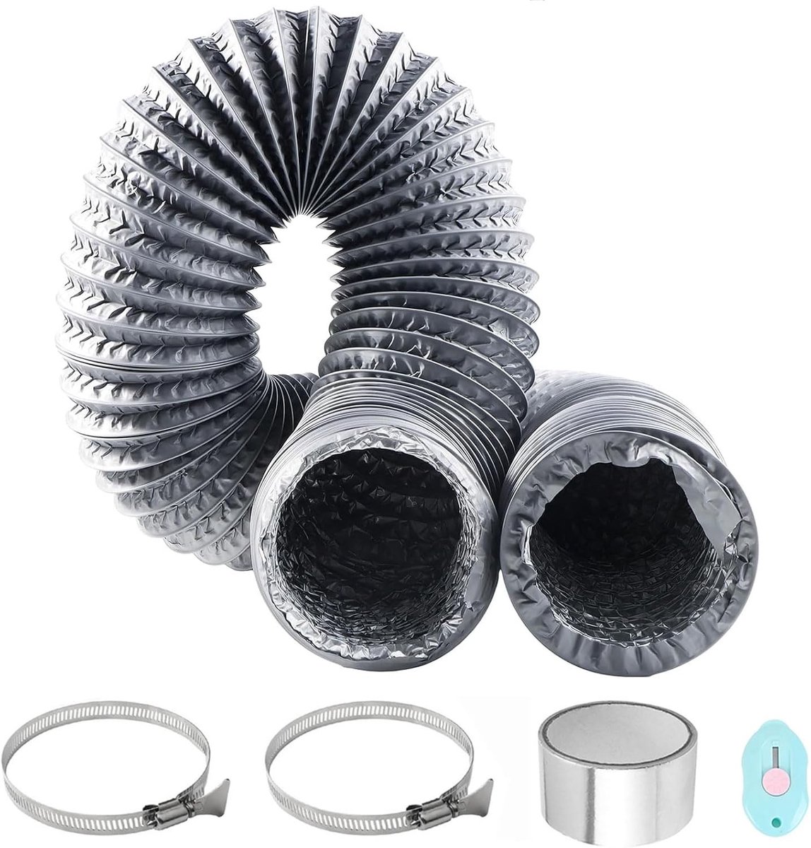 Flexibele PVC Afvoerslang 6m - 100mm Diameter - Inclusief RVS Slangklemmen en Aluminium Folie voor Airco, Wasdroger en Afzuigkap