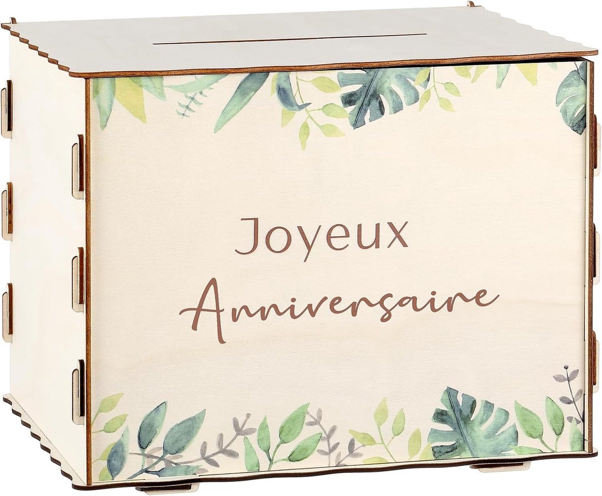 Houten Geldbox voor Verjaardagen en Doopfeesten - Decoratieve Gift Box voor Geld, Brieven en Enveloppen met Tropisch Thema