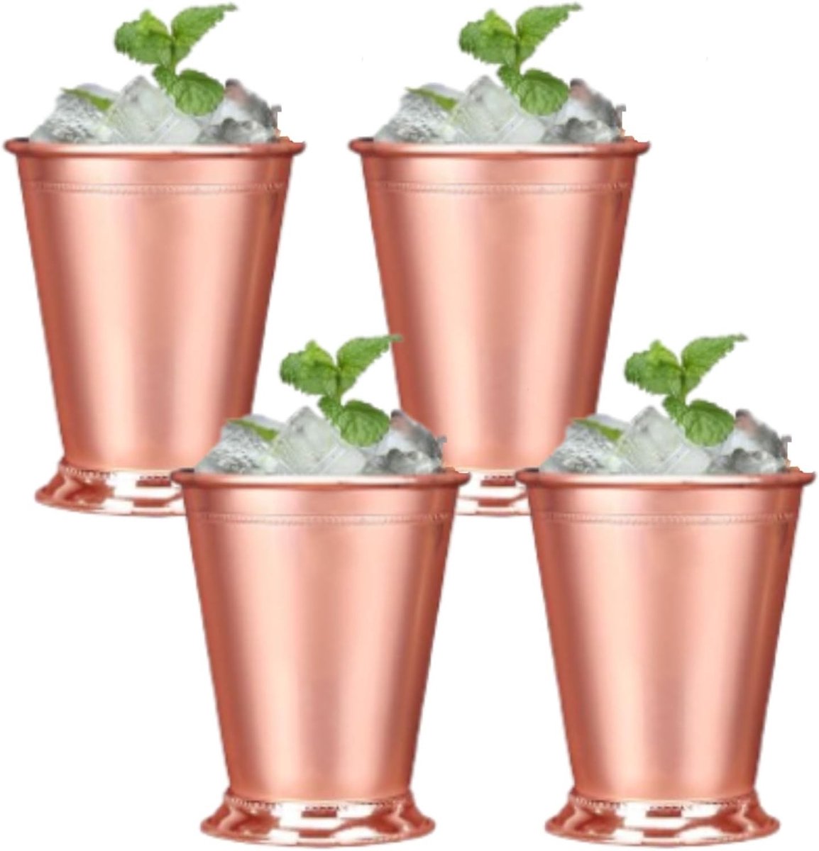 Set van 4 roestvrijstalen cocktailglazen van 400 ml met kralenrand voor feestelijke drankjes, ideaal voor bier, sap en cocktails