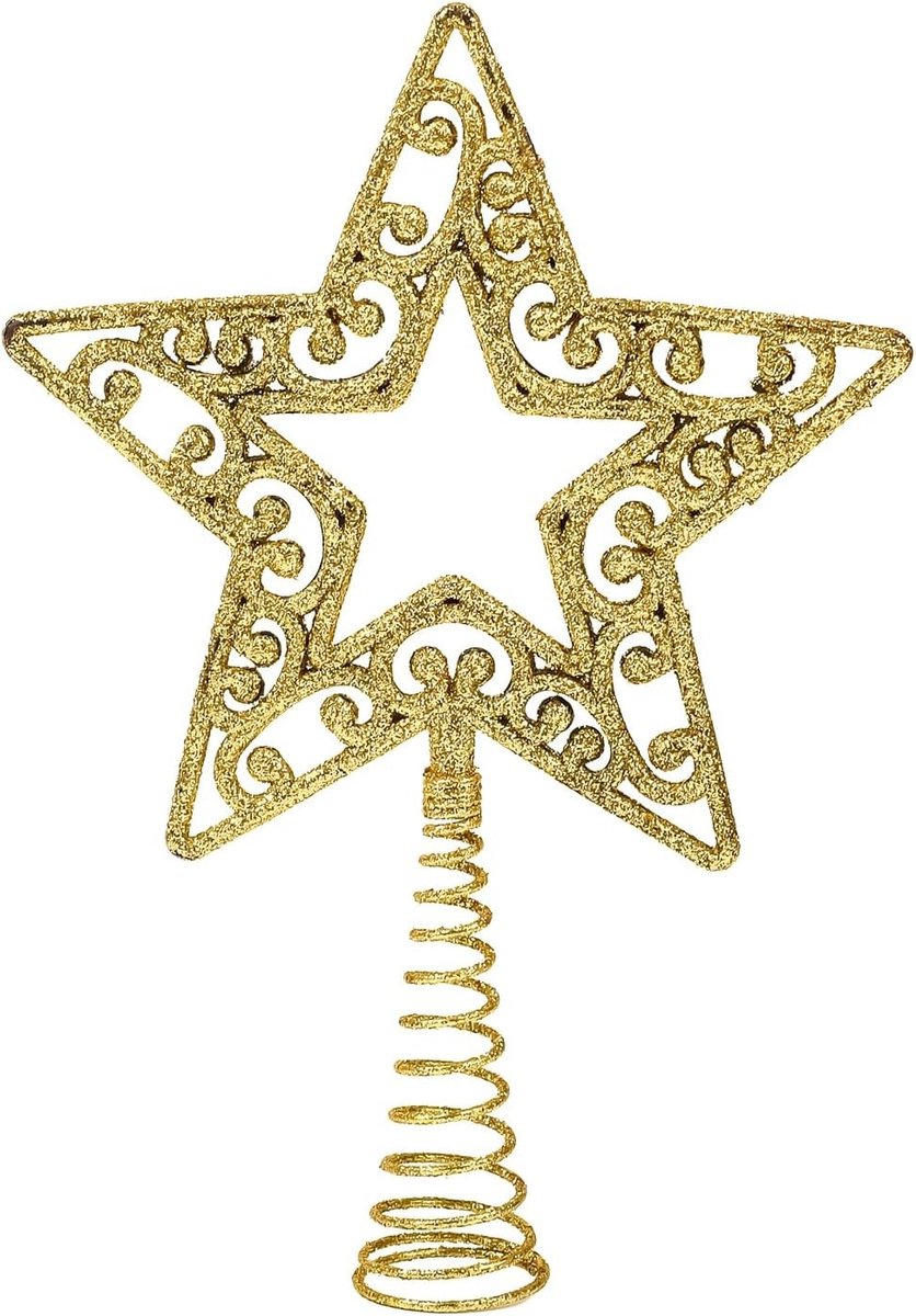 Glinsterende Ster voor Kerstboomdecoratie - Hollow Pentagram Versiering voor Feestdagen en Verjaardagen in Goud