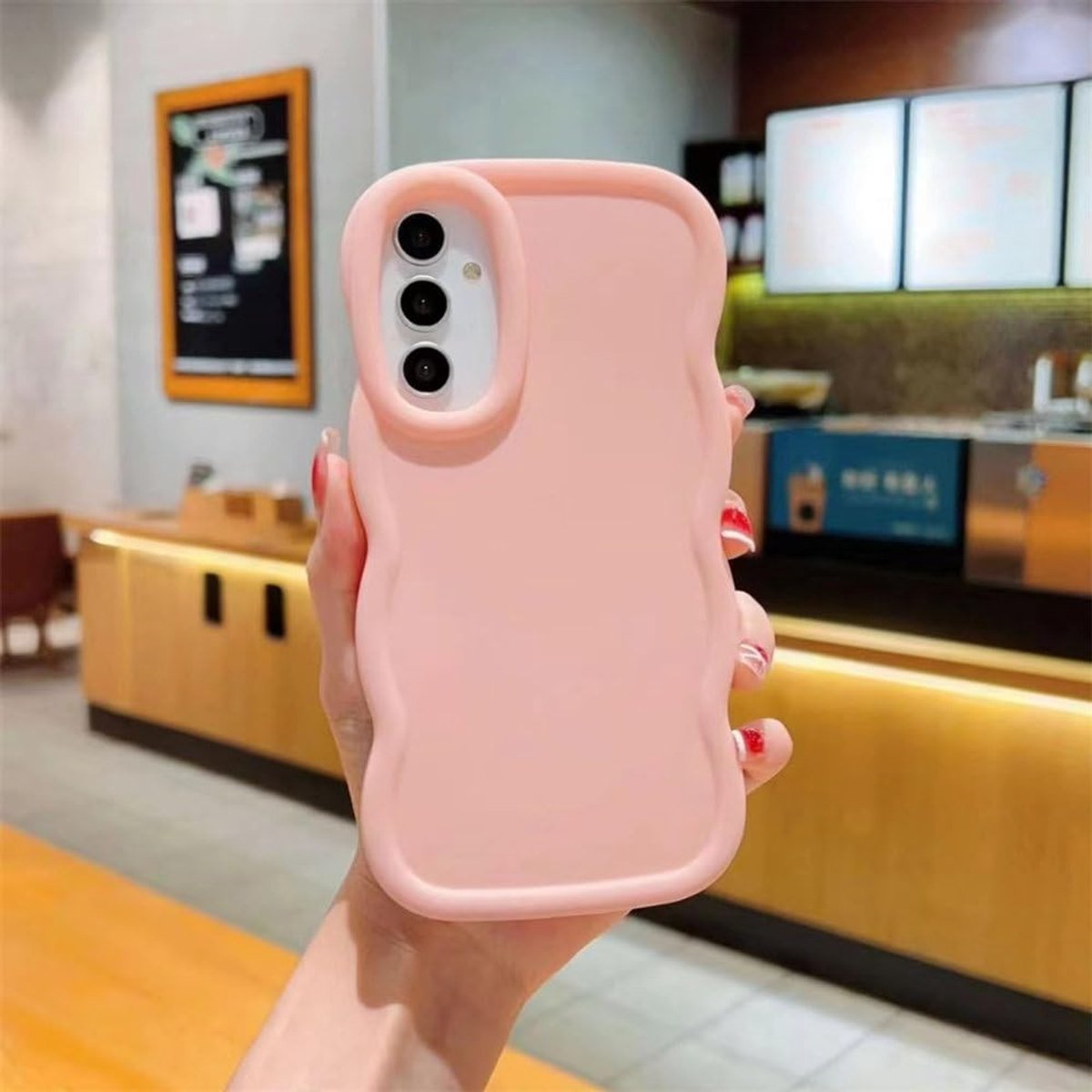 Candy Color Wave Frame Telefoon Case - Roze
