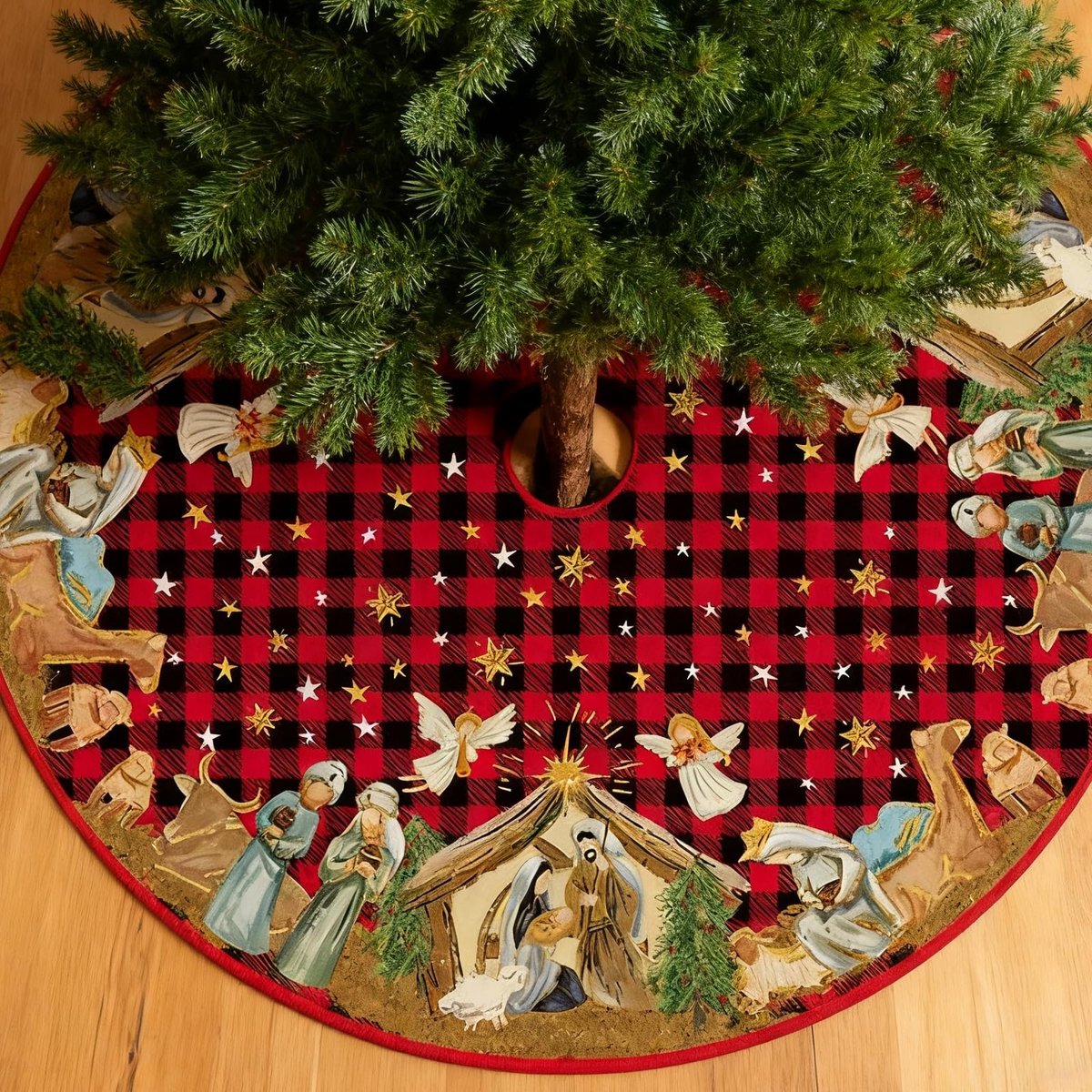 Kerstboom Dekentje met Sterrenmotief - Rood 48 Inch