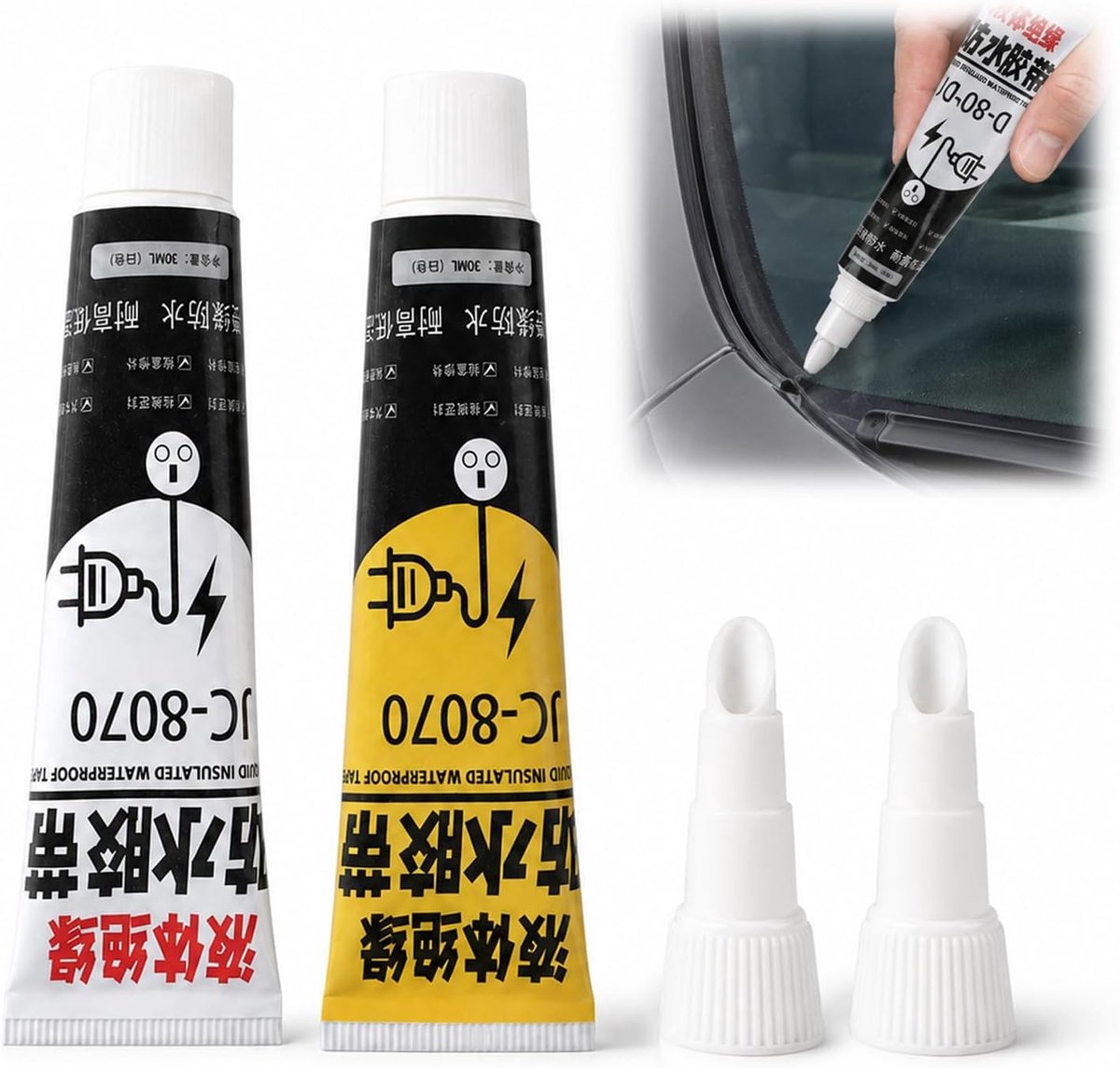 Windscreen adhesive voor autobezit, 2 tubes van 50 ml, zwart en wit, snel uithardend en waterdicht, hoge temperatuur bestendig