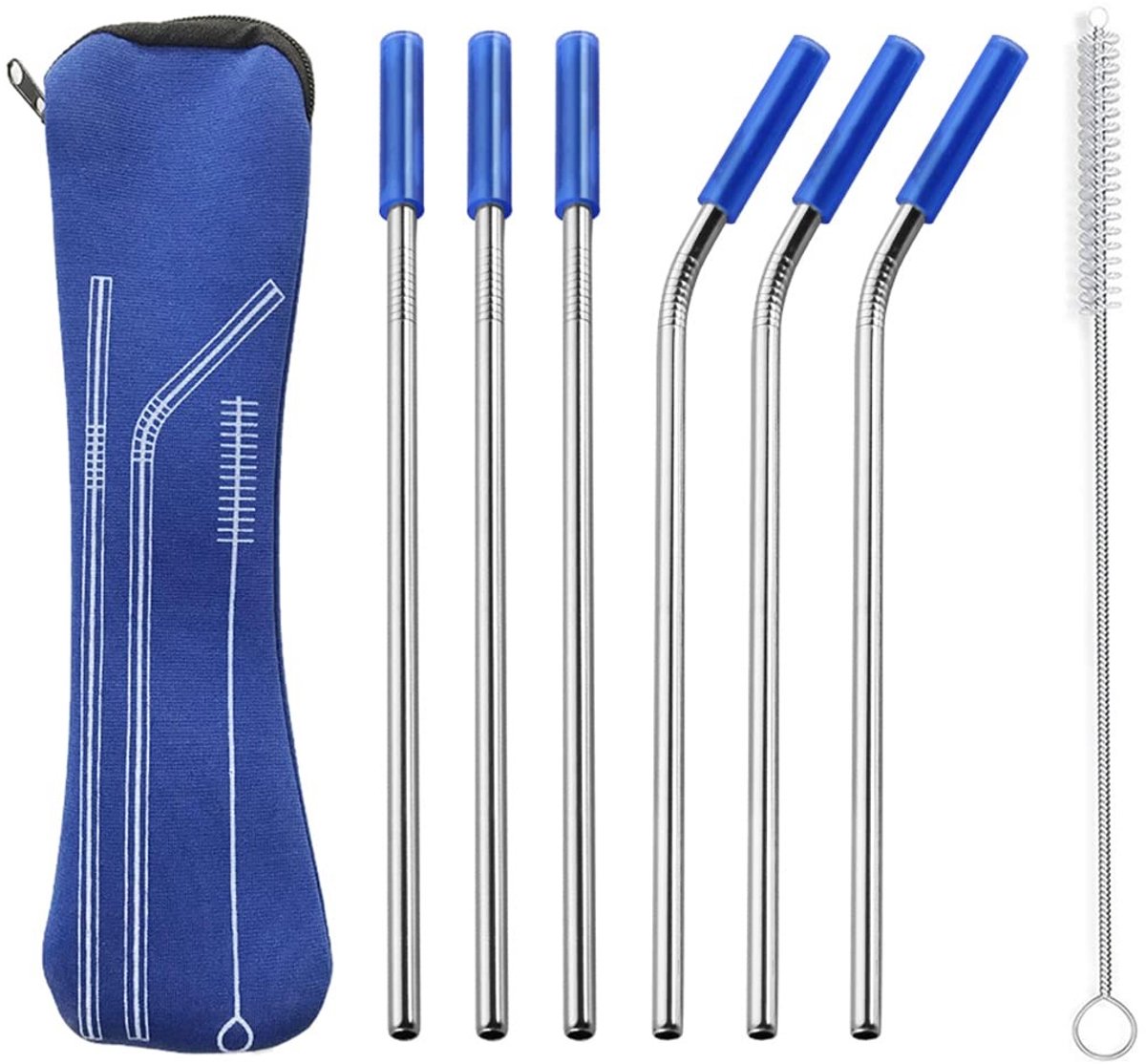 Herbruikbare Rietjes Set - Donkerblauw - 7 Stuks