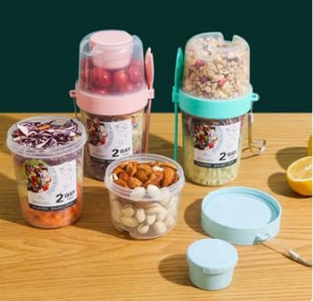 Dubbellaagse Slabekers To Go - Lekvrije Muesli- en Yoghurtbeker