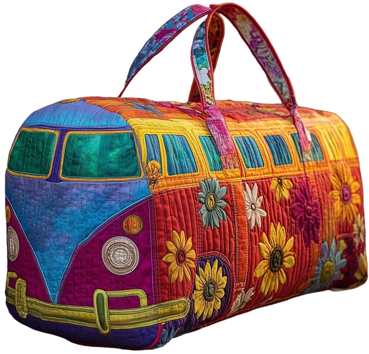 Textielen tas, retro bloemenprint in 3D-stijl, boho-stijl voor reizen en sport, meerkleurig, groot (18 x 9 x 9 inch)，8 modellen