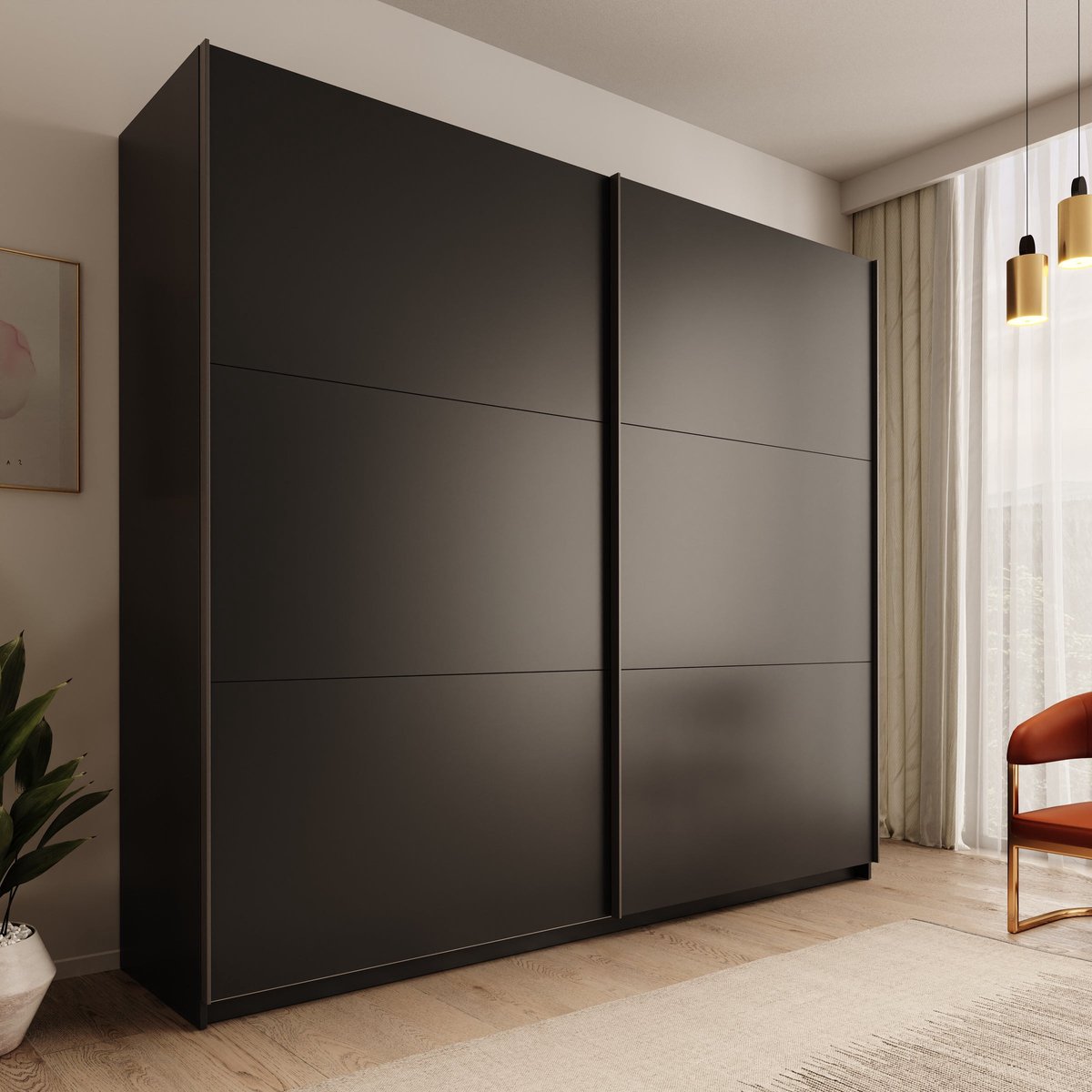 Meubella - Nuvola - Kledingkast schuifdeuren - Antraciet - 228x56x206cm