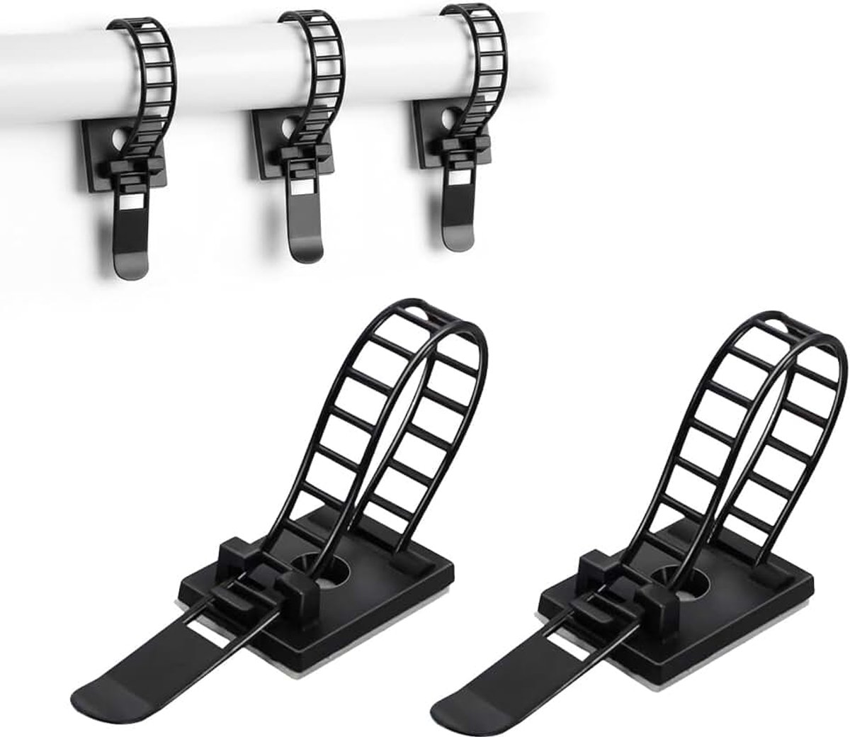 Kabelbinders en kabelclips met kleefhouder, verstelbare nylon kabelbinders met zelfklevende achterkant, kabelclips, zelfklevende kabelhouders, klemmen, organizer voor thuis en op kantoor