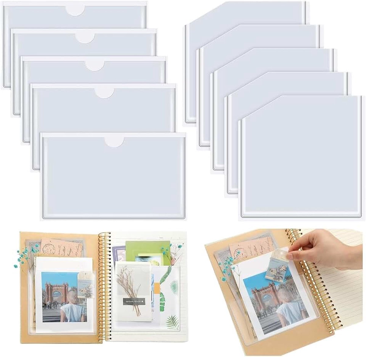 Insteekhoezen Zelfklevend Transparant Ruimtebesparend Zakje | 10 Stuks Labelhouders Kaartvakjes voor Thuiswerkplek Bibliotheek Klas Keuken Plakboek Notitieboek Dagboek Schap