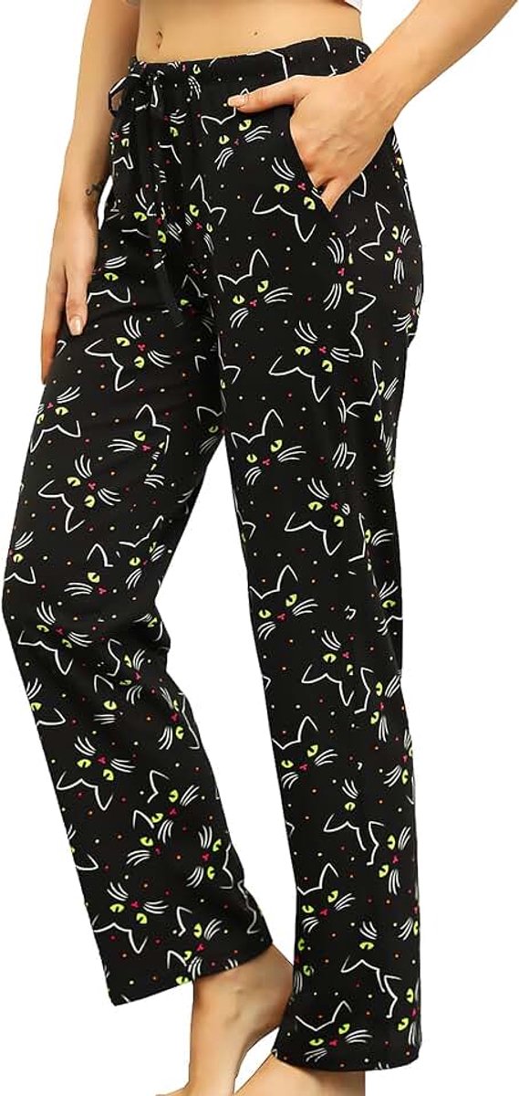 Dames Pyjamabroek Lange Slaapbroek Bedrukte Loungebroek met Zakken en Trekkoorden