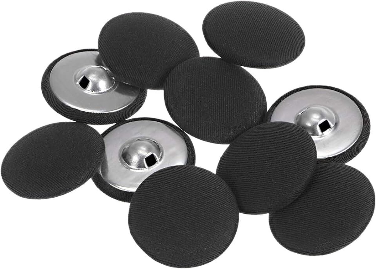 Sourcing map 10 stuks 48L stof bespannen schakelaar 30 mm ronde metalen schacht naaiknoppen voor pakken jurk blouses zwart