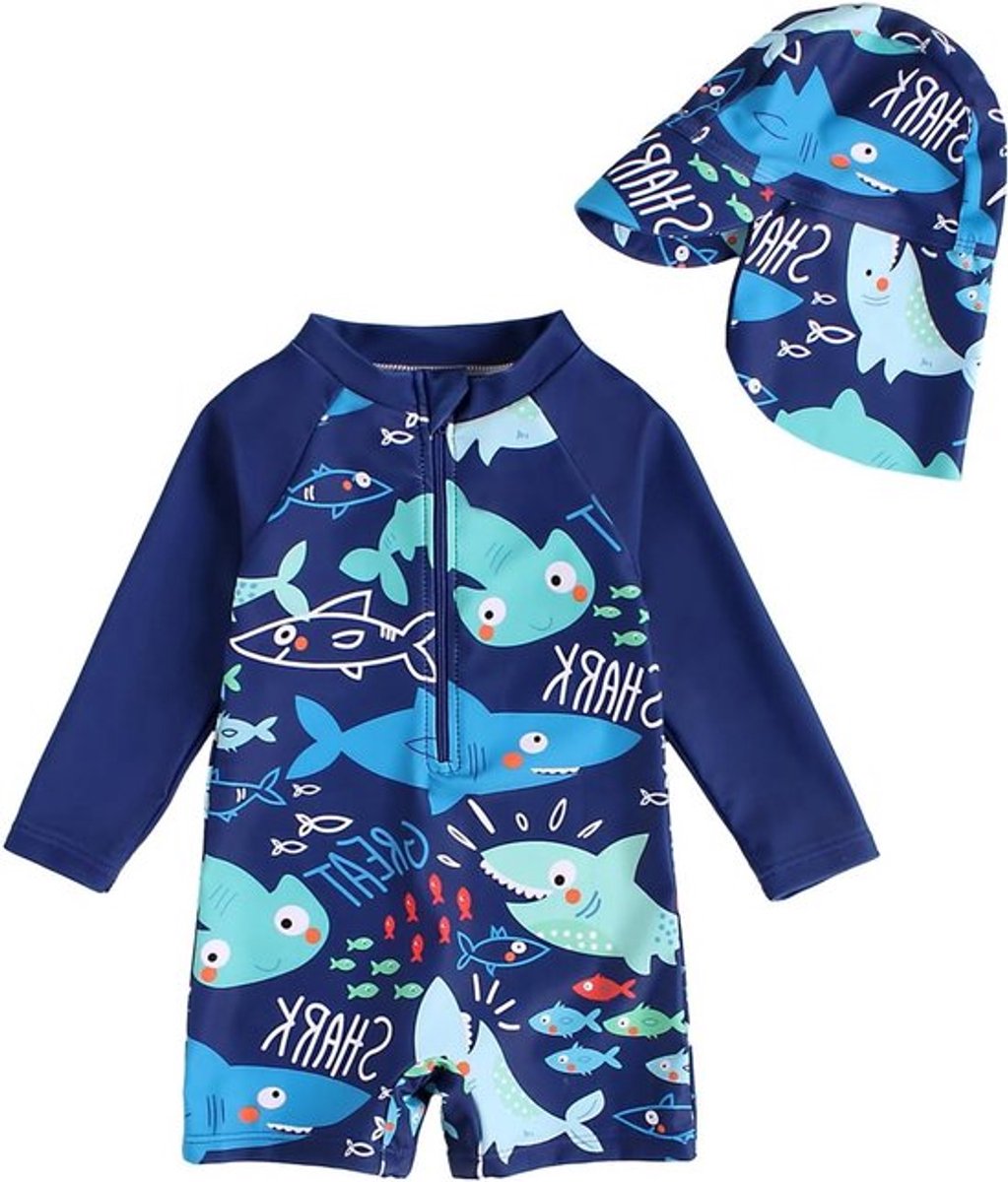 Baby Jongens Lange Mouwen Badpak met Hoed - Zwemkleding voor Baby's en Kinderen van 6 Maanden tot 6 Jaar, UV-bescherming, Sneldrogend, Comfortabel
