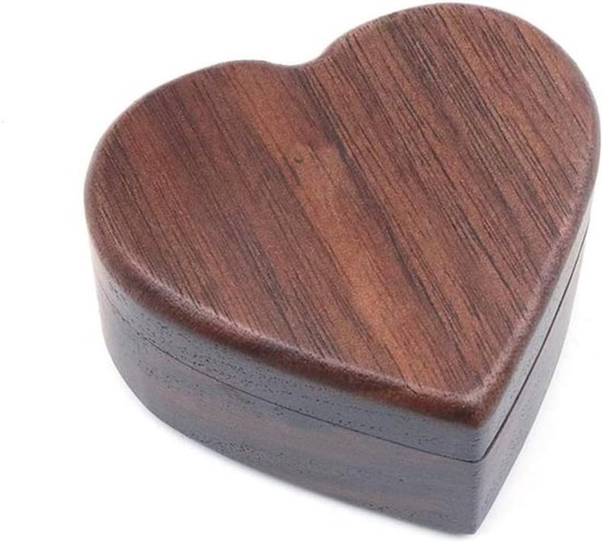 Houten ringdoos hartvormig voor bruiloftsvoorstel - zwart walnoothout - 5,5x6,0x1,25 cm
