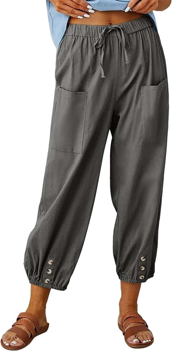 Zomer lichtgewicht 7/8 lengte capribroek katoen casual broek elastische taille losse harembroek comfortabele strandbroek vrije tijd