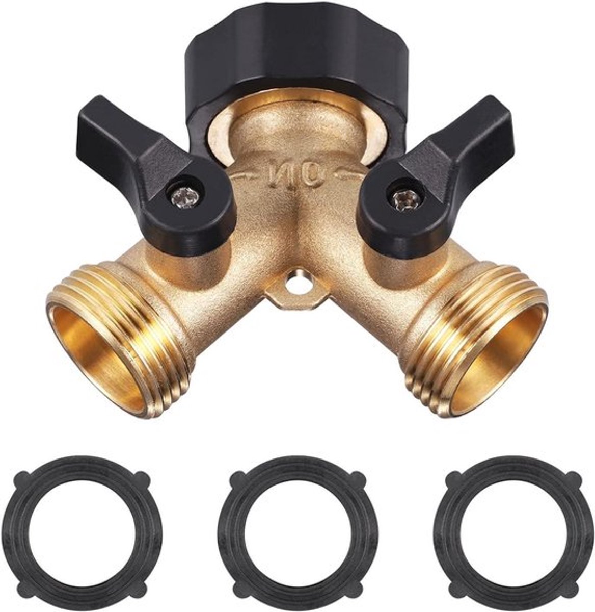 Waterkraan Splitser met 2 Uitgangen en Tuinslangaansluiting - Messing - Voor Wasmachine, Tuin en Keuken