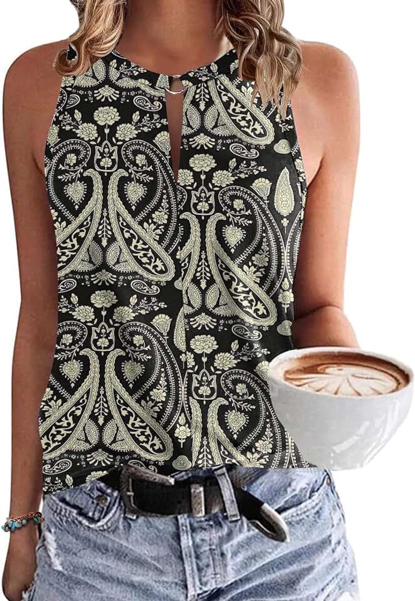 Sexy mouwloos tanktopje voor dames, zomervest met elegante V-hals, topje voor dames, met losse pasvorm, modieus overhemd, blouse