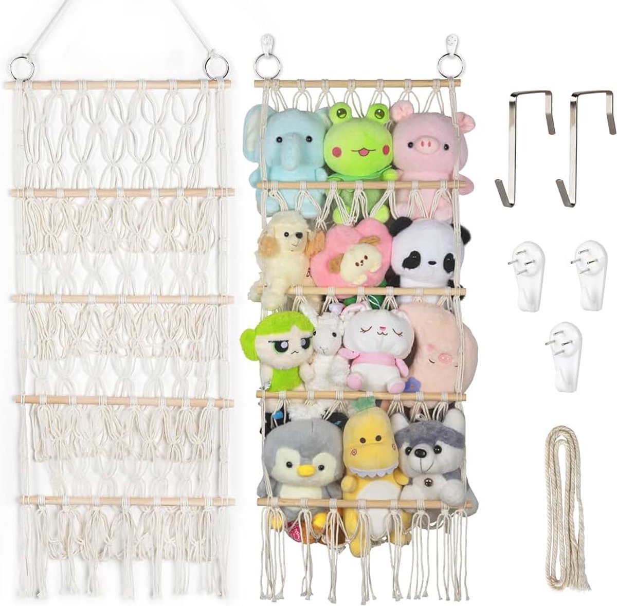 Hangmat 42 cm - pluche hangmat van macramé in boho-stijl om aan de deur op te hangen, opbergnet voor pluche dieren