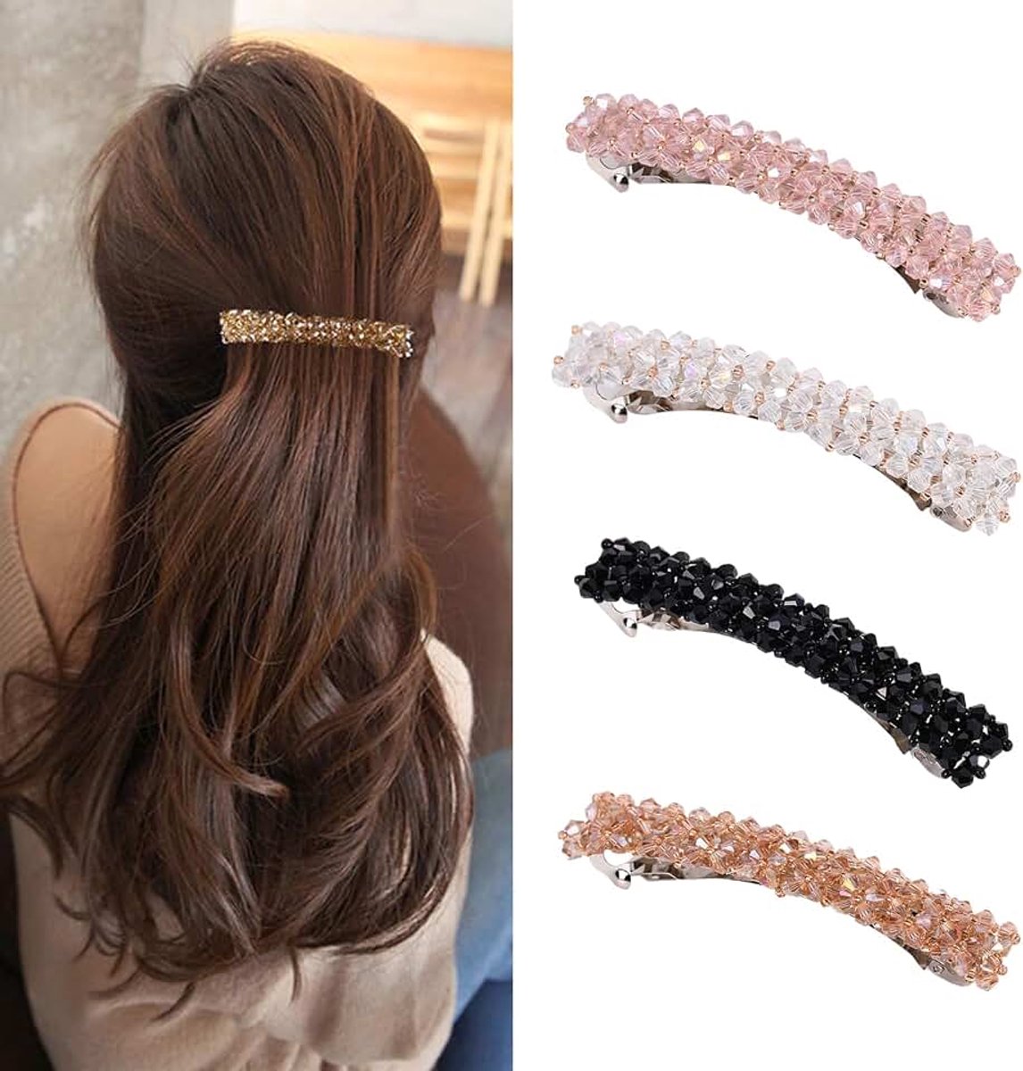 Haarspeldjes voor vrouwen, haarspeldjes met strass, Franse haarspeldjes, glanzende haarspeldjes en haarspeldjes, haarsluitingen, bling-accessoires voor dames en meisjes