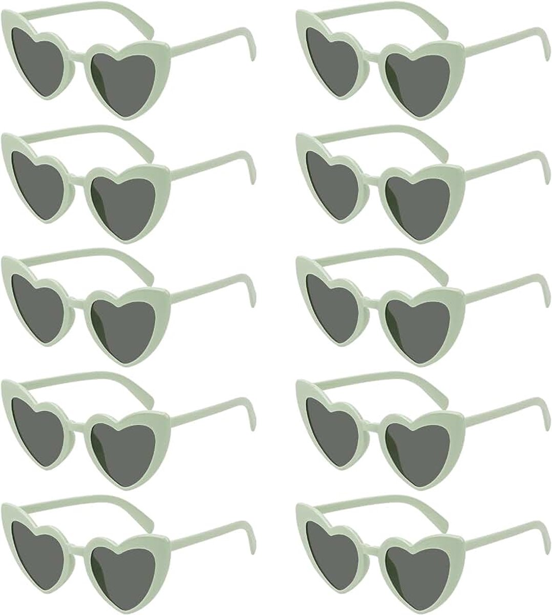Hartzonnebril, 10 stuks, hartbril, partybril, hartvormige bril, vrijgezellenbril, hippiebril, hartjesbril, zonnebril, hartvorm, voor feest, bruiloft, carnaval