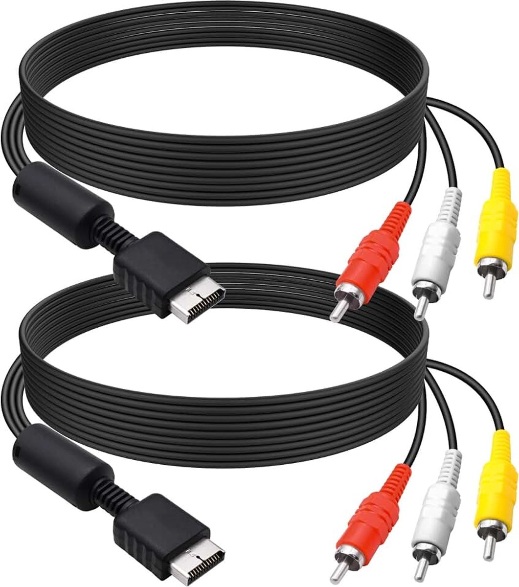 AV-kabel, AV naar cinch, RCA, composiet, audio-videokabel, adapter, compatibel met gameconsole, PS2, PS1, PS3, HDTV-monitor, 1,8 m, 2 stuks