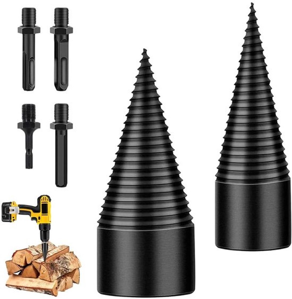 Boorkegel voor houtsplijter met schroefklemmen - set van 4 stuks - houtsnijder voor boormachine