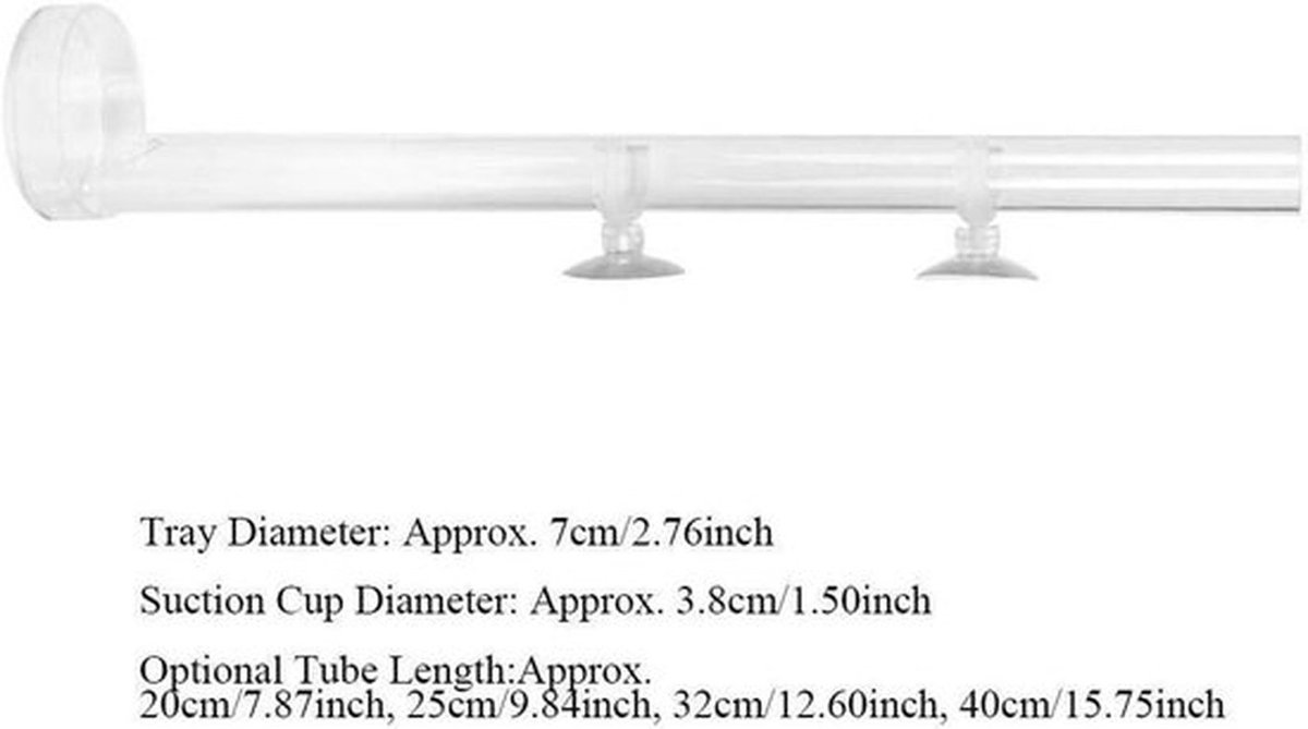 Garnalen Feeder Tube voor Aquarium, Voederbuis Acryl met Zuignap Haak en Voedselcontainer, 40cm Lengte.