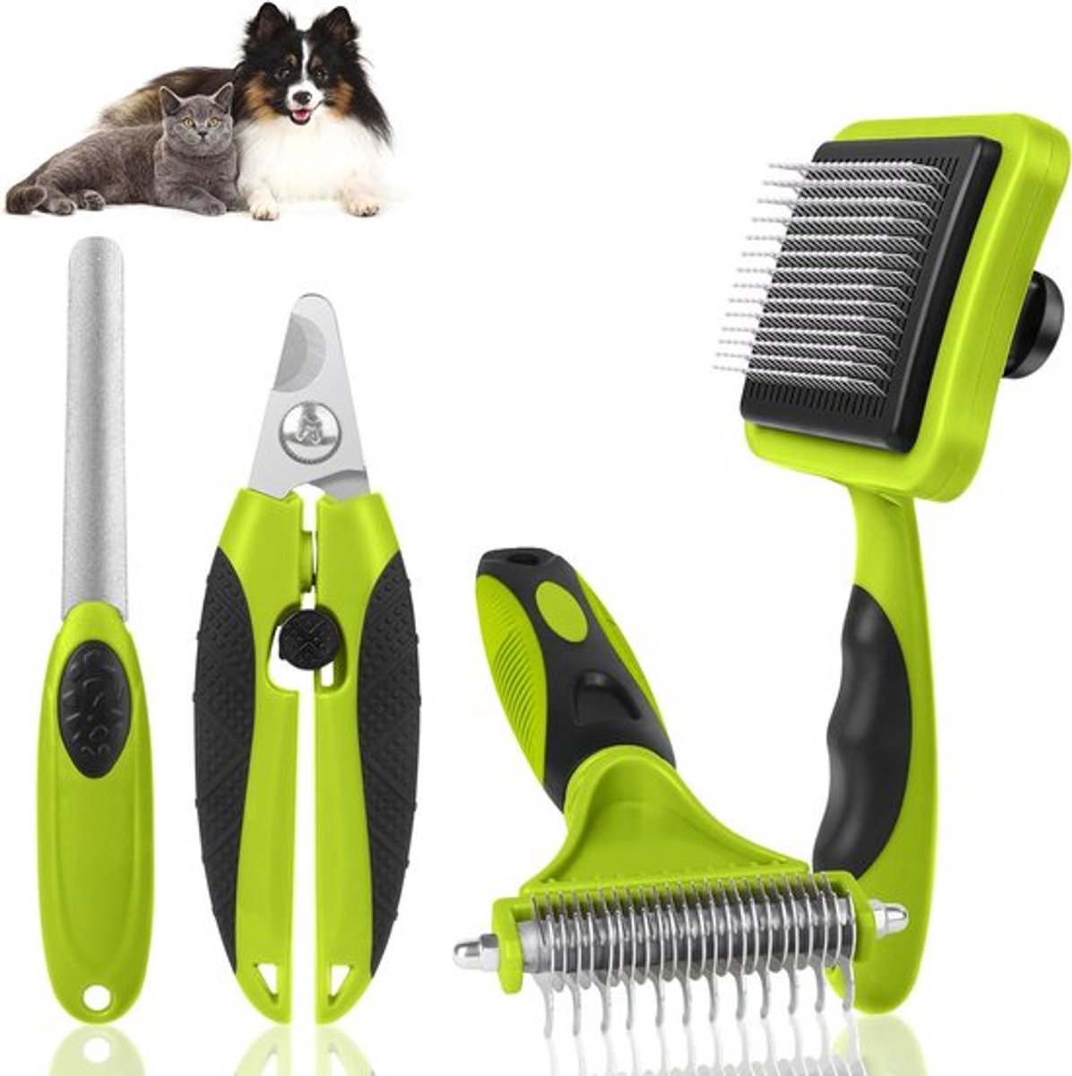 Reinigingsset voor huisdieren - RVS Borstels - Nagelknippers - Ondervachtverzorging (Groene)