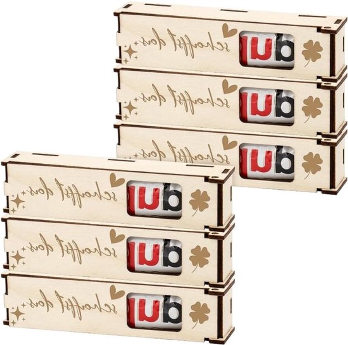 Set van 6 Houten Dozen voor Chocolade - Bedankcadeaus - Dozen voor Kleine Chocoladerepen - Cadeau voor Collega's, Leraren en Vrienden