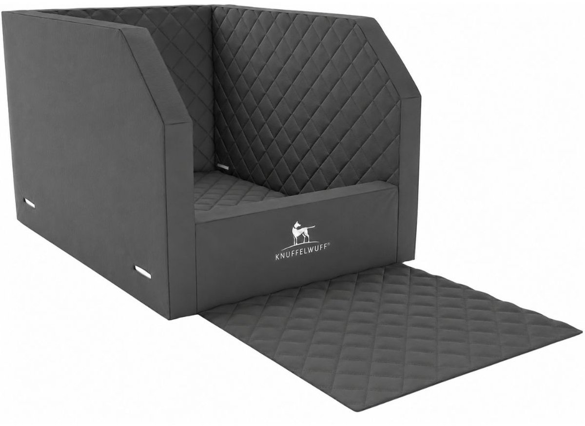 Knuffelwuff Cargo Honden Auto-Transport Box voor de zekerheid van de hond en tevens ook stoelbescherming voor de achterbank Maat 3 - 60 x 105 x 50cm Grijs