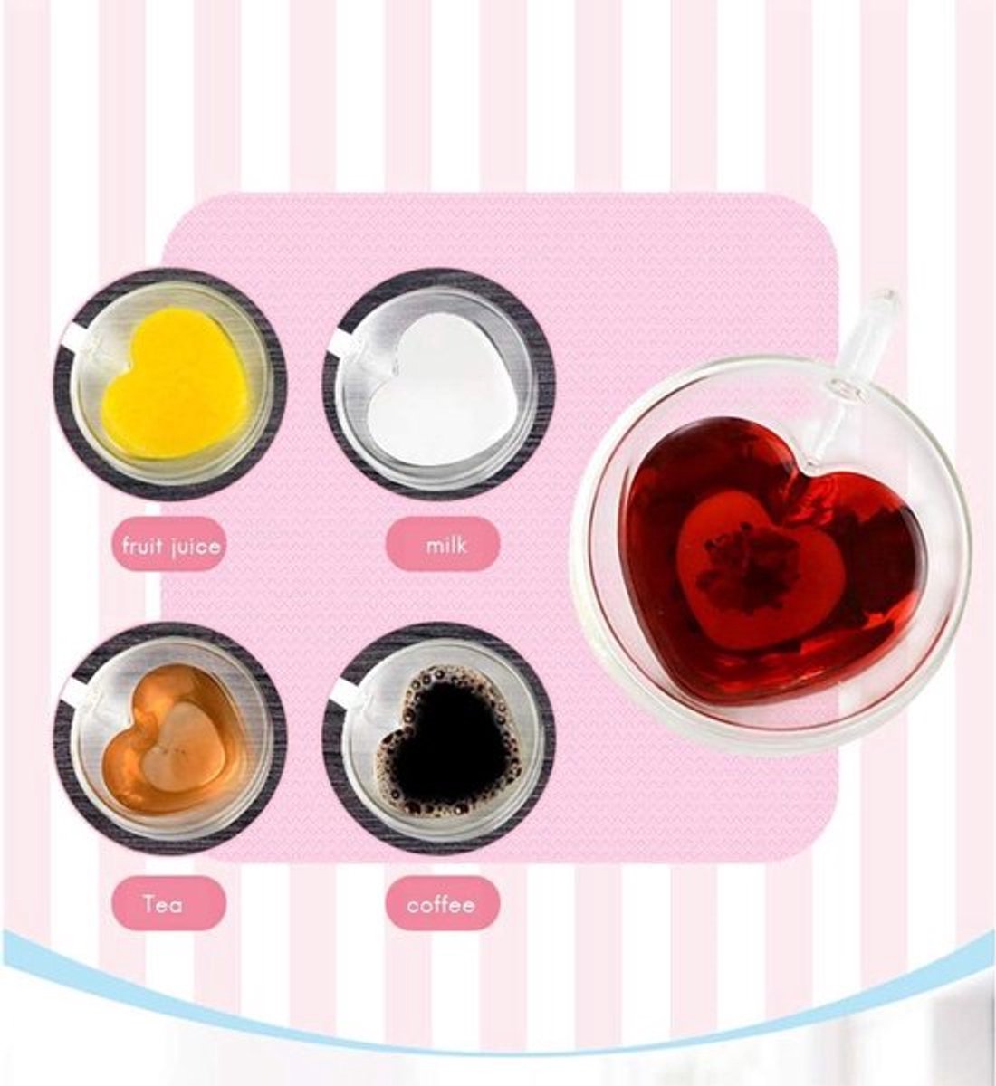 Dubbele Wand Glazen Theeglazen met Hartvorm, Geïsoleerd - 180ml/240ml - Zwart - Set van 2
