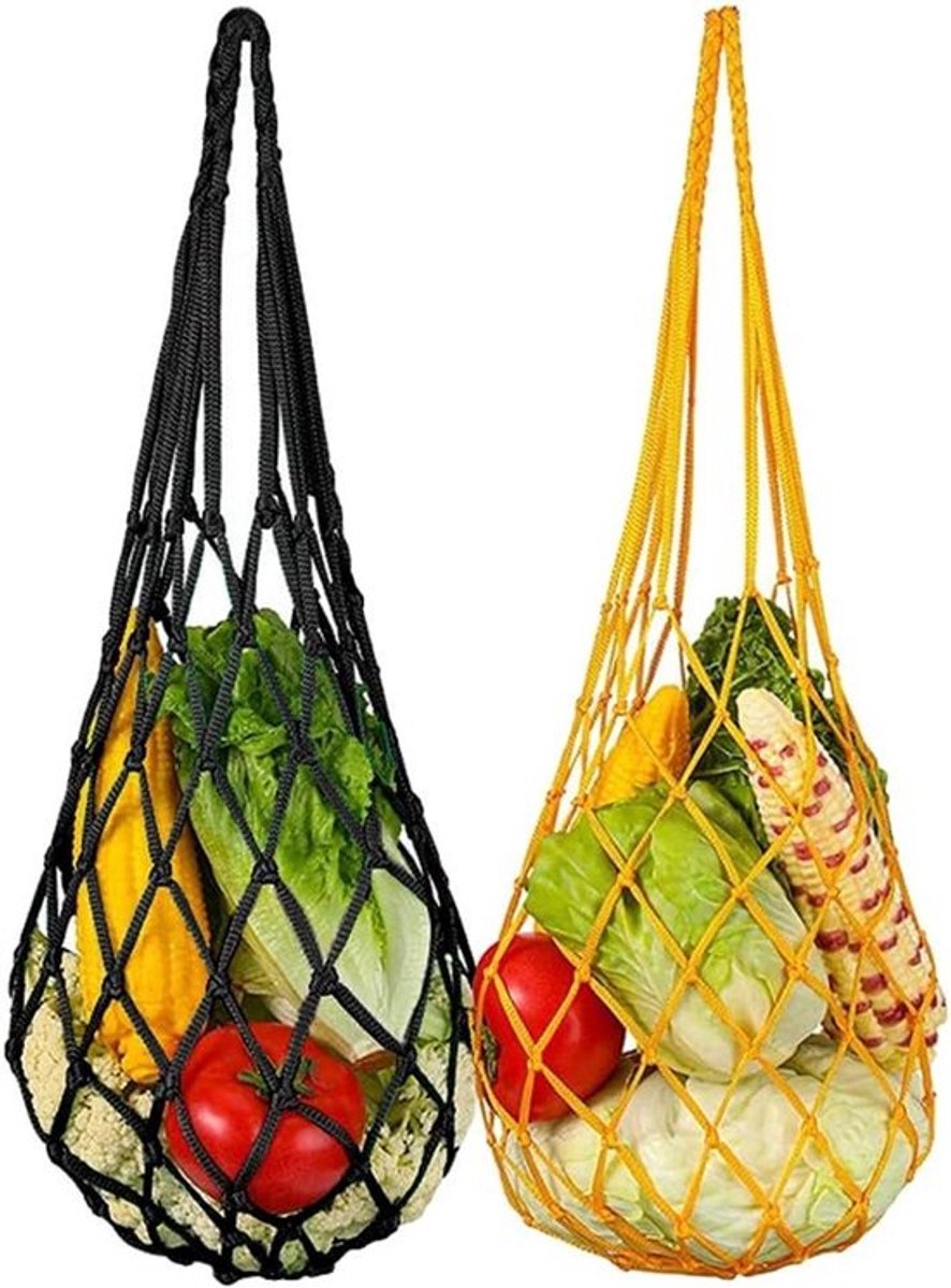 Hangende voederbak voor groente en fruit - Speelgoed voor kippen en gevogelte - Fruitfeeder met touwzak - Traktaties voor kippen - Geschikt voor grote vogels - Zwart - Set van 2stuks
