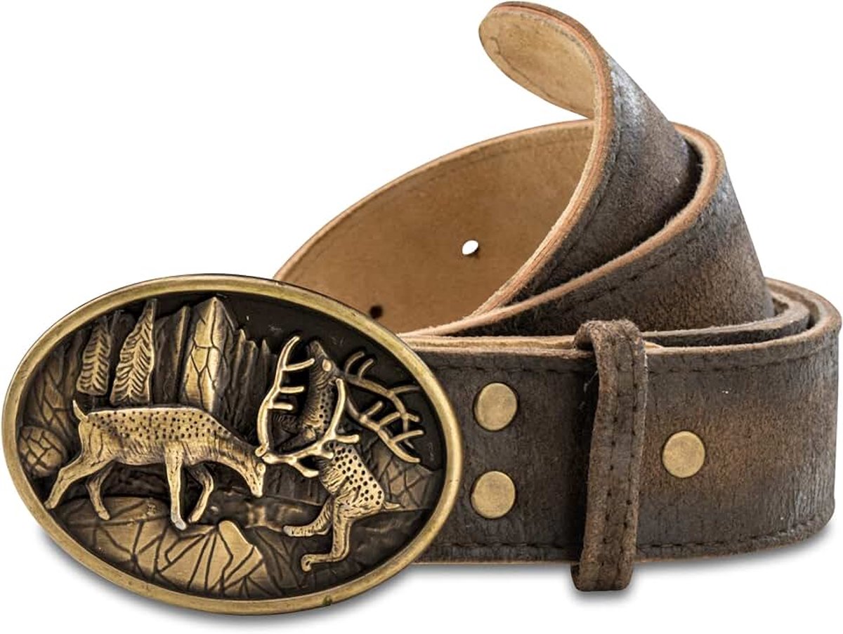 Klederdrachtriem voor heren, hert - echt leer klederdrachtriem voor lederhosen van suède met metalen gesp