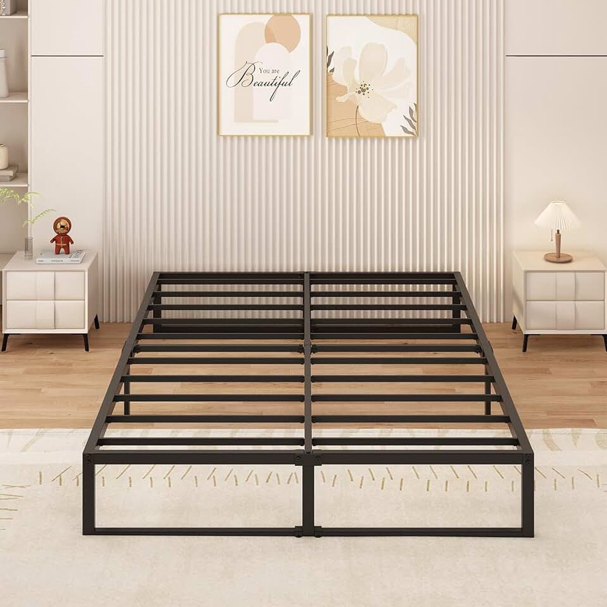 Tweepersoonsbed 180 x 200 cm Metalen Bed Met Lattenbodem, Hoogte 36 cm, Dubbel Bedframe, Stil, Stabiel, Minimalistisch Design, Eenvoudig te Monteren, Zwart | draagkracht 500 kg, hoogte 36 cm, stil, eenvoudige montage, antislipvoeten, zwart