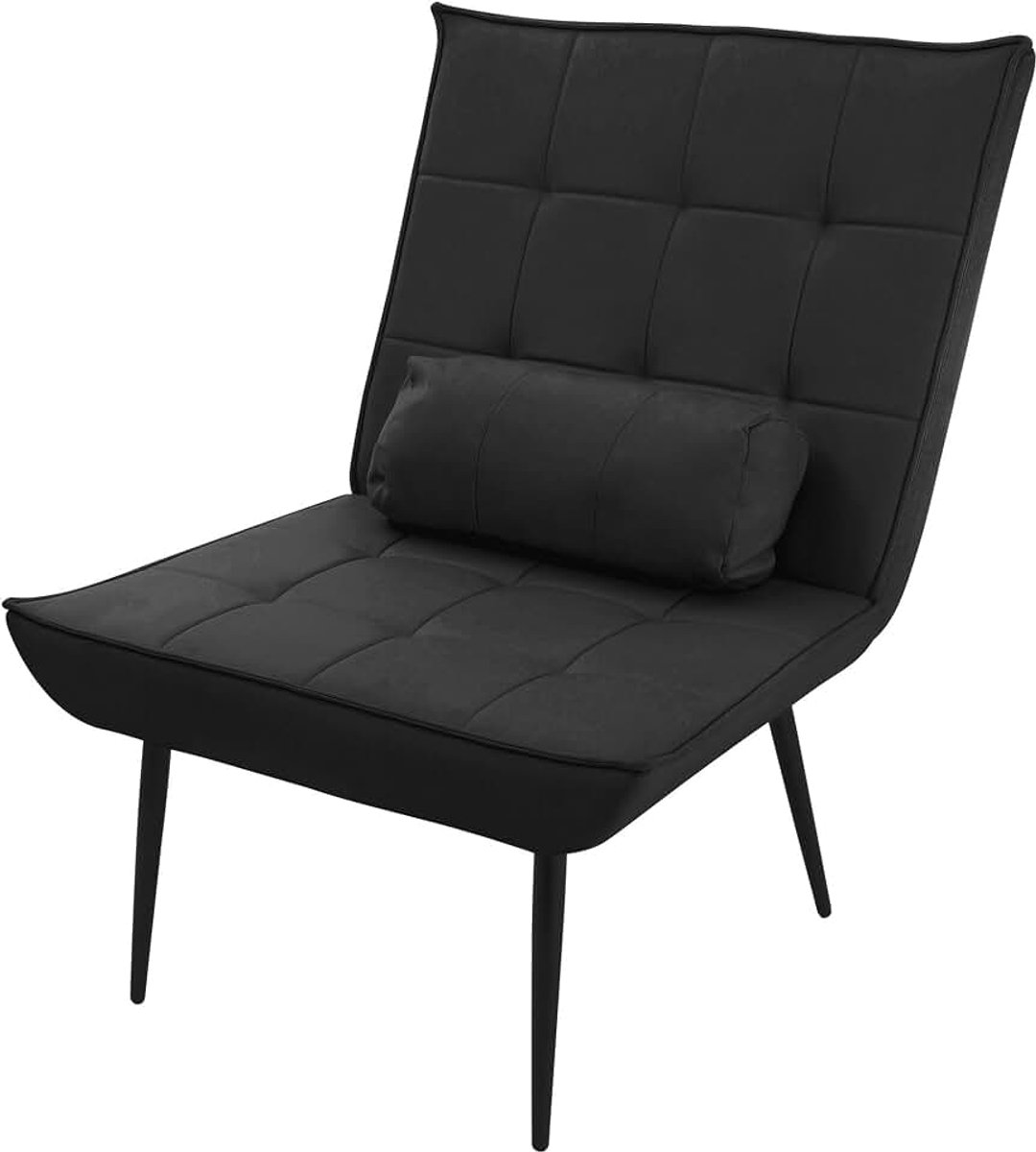 Relaxfauteuil Zwart Loungestoel met PU Kunstleer Bekleding Zwarte Metalen Poten, Comfortabele en Zachte Bekleding, Fauteuil met Lendenkussen Ergonomische Wing Chair Voor Woonkamer Leesstoel