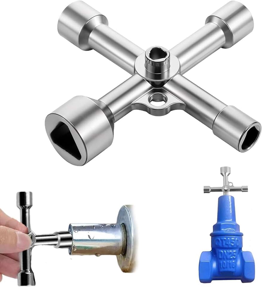 Universele driekantsleutel, 4-weg, 5 maten binnenmaten 7 mm/10 mm/12 mm/13 mm/18 mm, driekantsleutel voor afsluitpalen, elektrische water-/gasmeter, voor het openen van box, kast