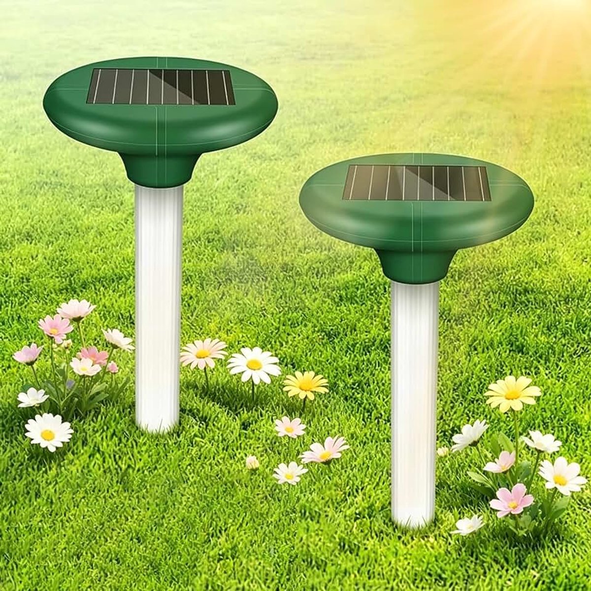 2 stuks mollenverjager, mollenverschrikker op zonne-energie, IP65 waterdicht, ultrasone mollenverjager voor verdrijving, mollenbestrijding, ongediertebestrijding voor de tuin