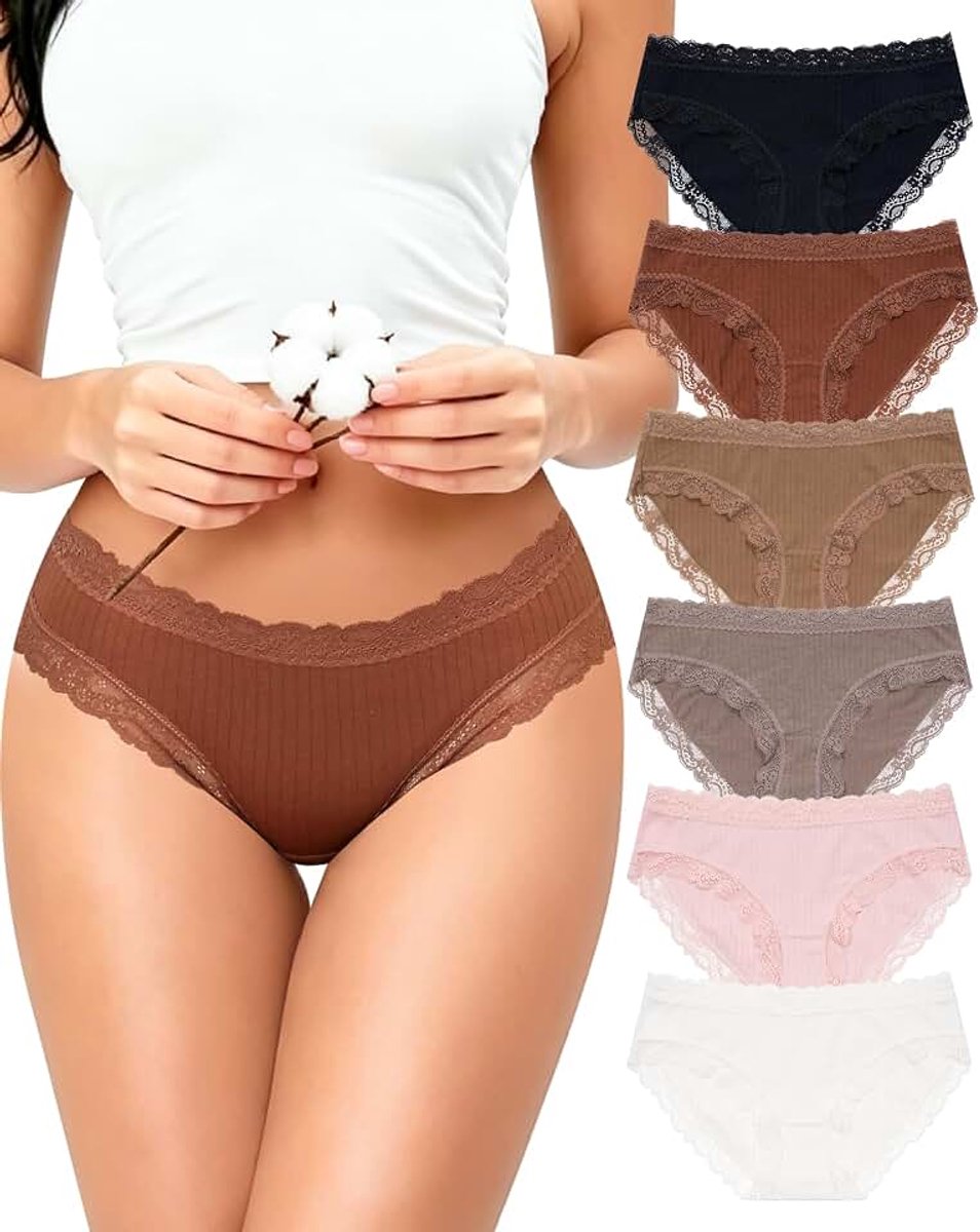 Onderbroeken voor dames, katoenen slips met kant, ondergoed, ademend, hipster, zacht katoen, 6 stuks