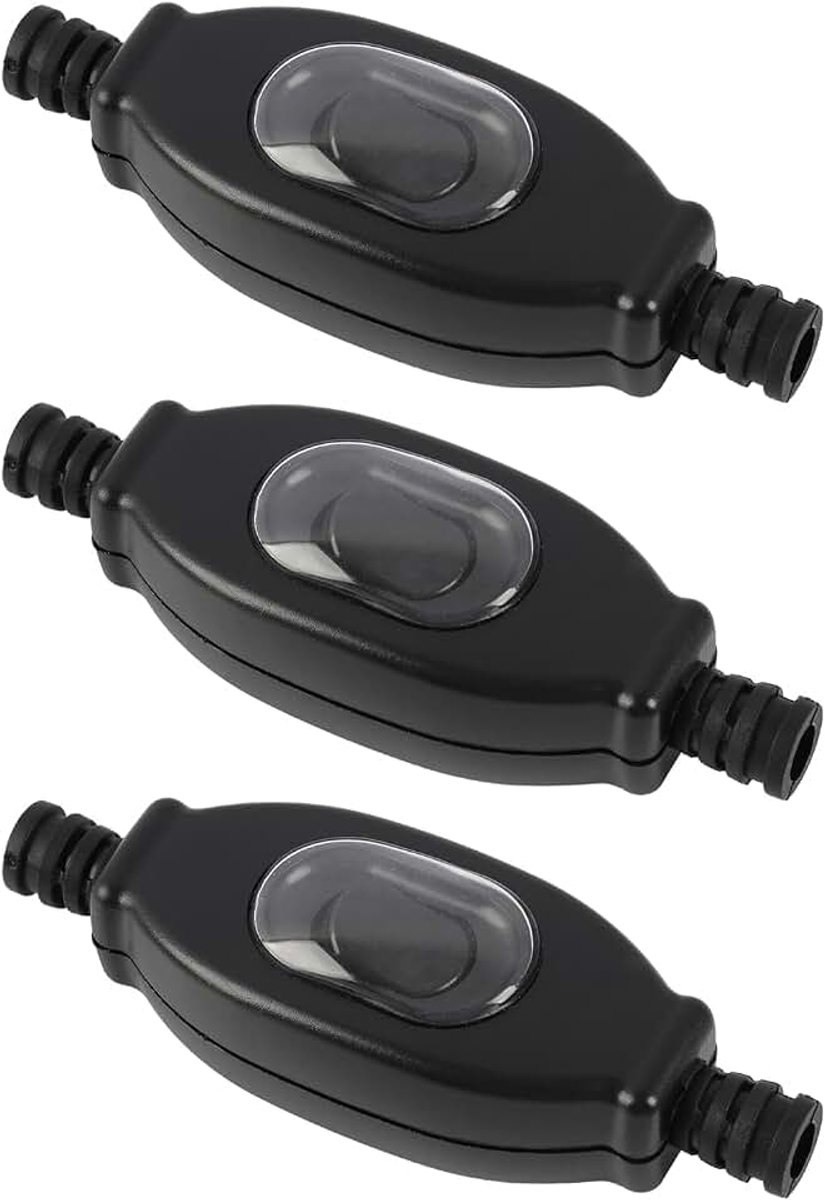 3 stuks waterdichte inline kabelschakelaar, voor stroomleidingen met aan/uit-functie, 250 V, tweepolig, buitenschakelaar voor lampen en elektrische apparaten, snoertussenschakelaar voor gebruik