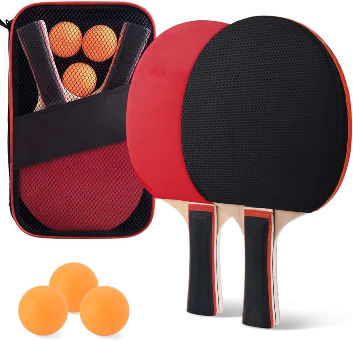 Table Tennis Racket Set, Professional Table Tennis Set met 2 tafeltennisrackets, 3 tafeltennisballen en draagtas, tafeltennisset ideaal voor beginners, professionals en familie -entertainment