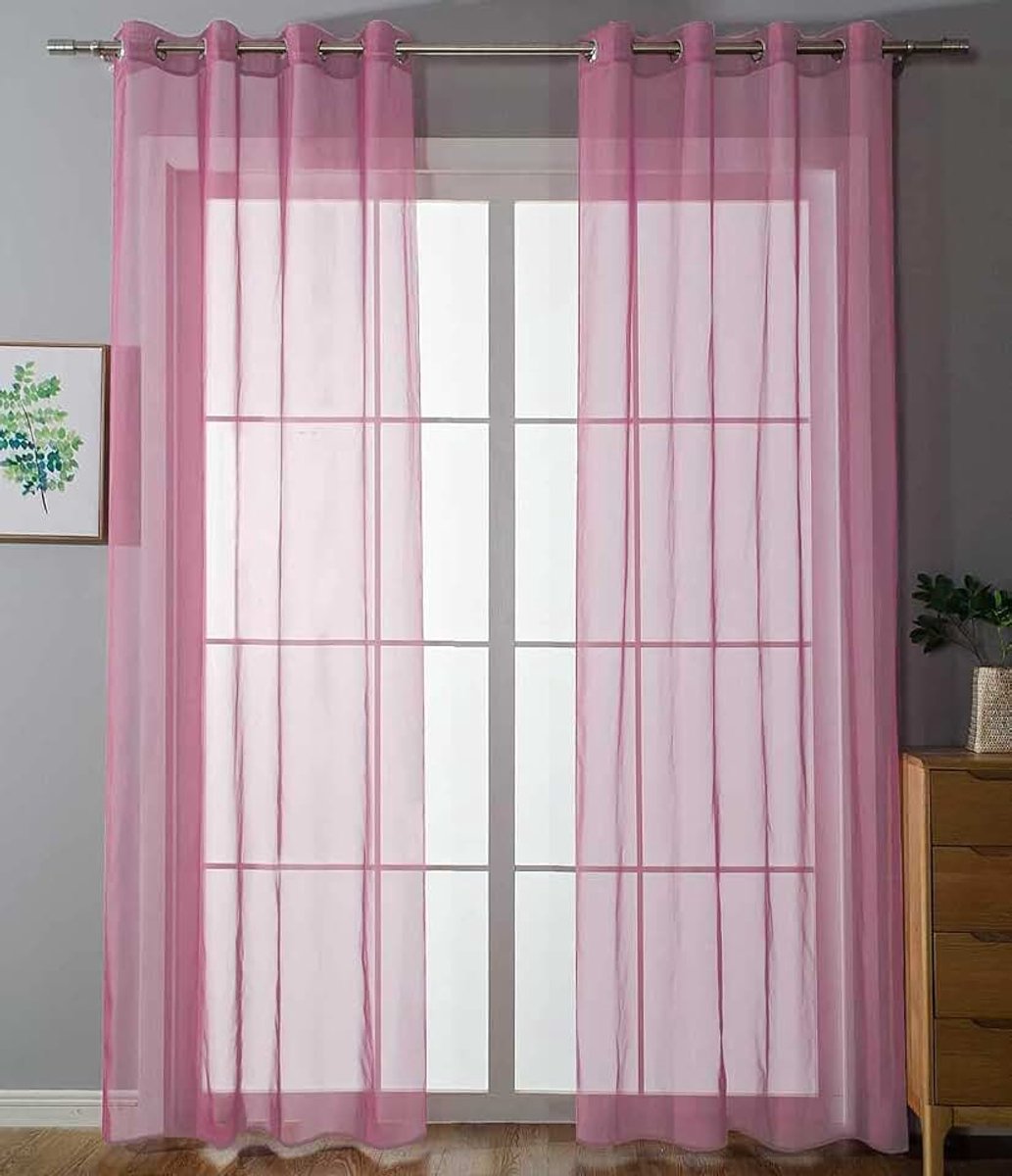 Set van 2 ooggordijnen transparant »Uni« Gardine Stores gordijn oogjes loden bandafsluiting woonkamer, 20332-cn2, 100% polyester, roze, HxB 175x140 cm