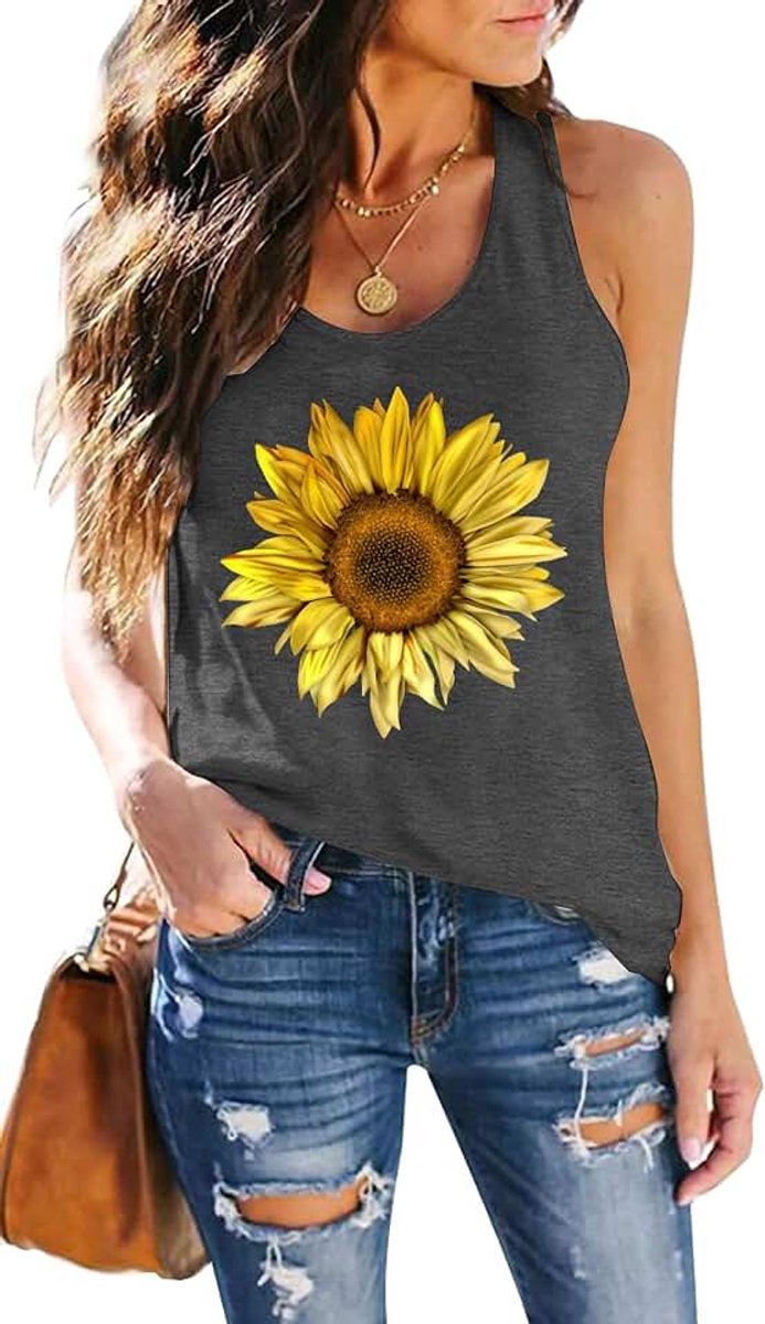 Hohololo Dames Zonnebloem Tank Top Zomer Casual Tanktops Vrouwen Grafische Top