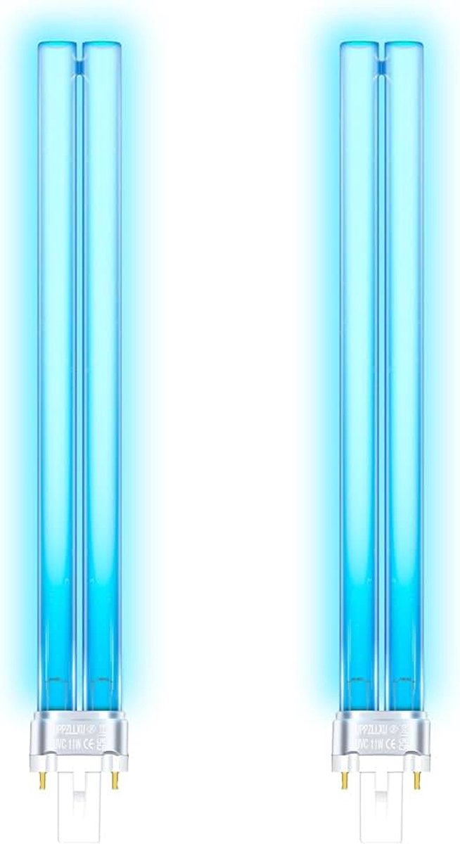 11W UVC-lamp G23 PLS, met inductief voorschakelapparaat, voor vijverclarifiers en UVC-filters, verwijdert bacteriën en algen in aquaria en vijvers (2 stuks)