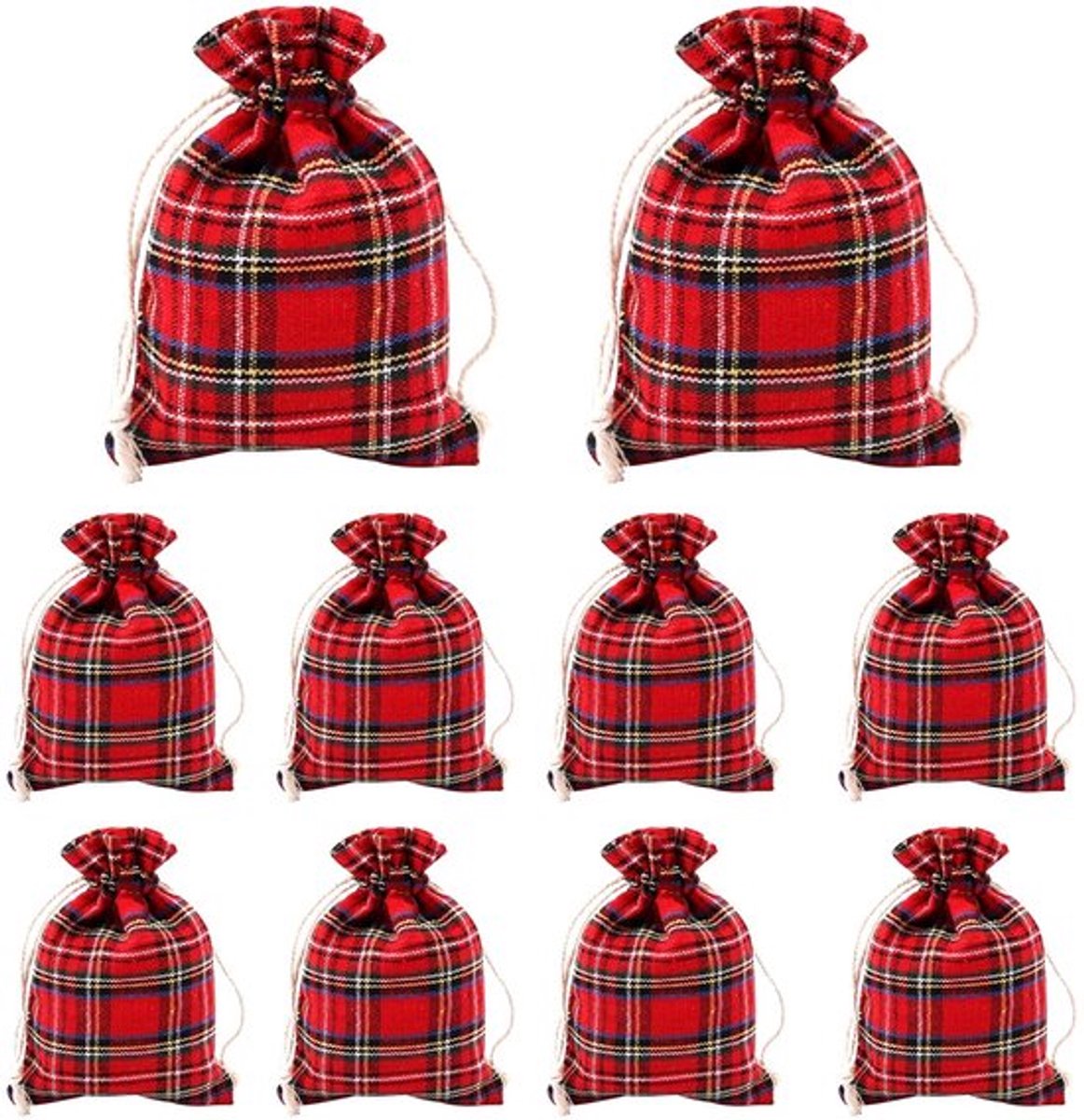 Cadeauzakjes 10st - Schotse plaid - Trekkoord - Kerstmis - Cadeauverpakking - Papier - Cadeautassen