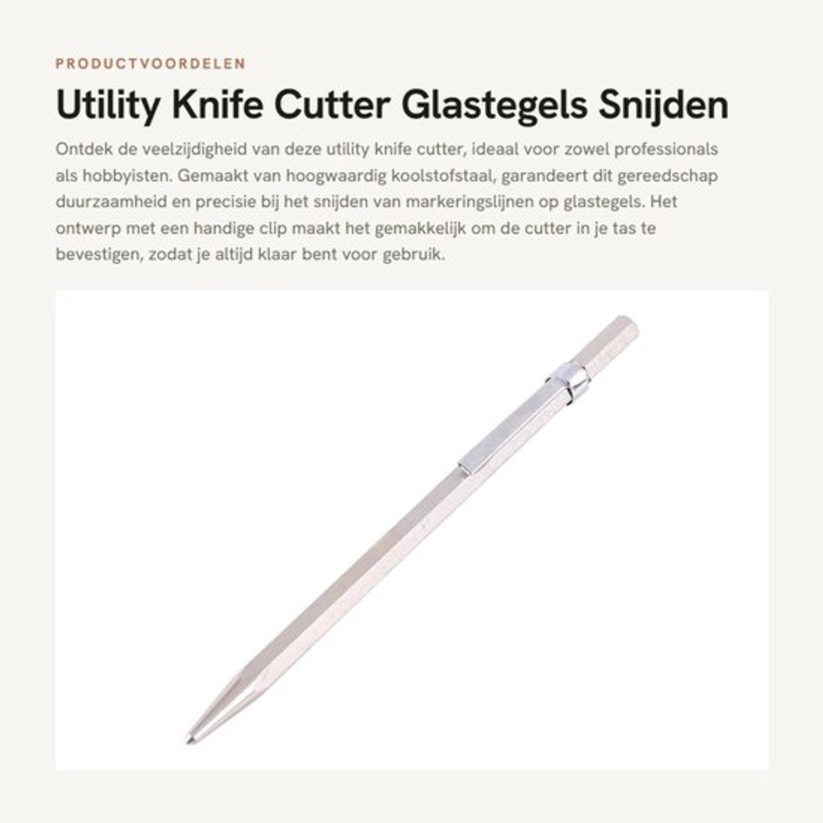 Snijmes van hoogwaardig koolstofstaal - Universeel mes - Gereedschap voor markeren - Draagbaar met clip - Nauwkeurig voor glas/tegels - Markeerhulpmiddel