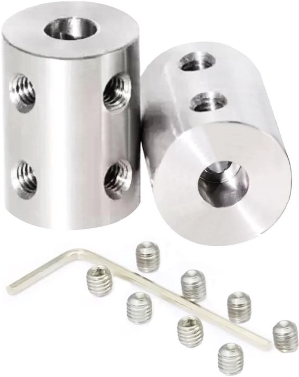 Stijve Koppeling 2 Stuks - Roestvrij Staal - 5 mm naar 5 mm - L22 x D14 mm - M4 Stelschroeven - 90 Graden Doorgang - Askoppeling