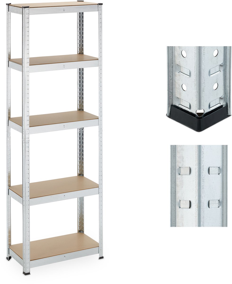 Zwaar rek - 2 stuks - metaal - 60x180x30 cm - zilver