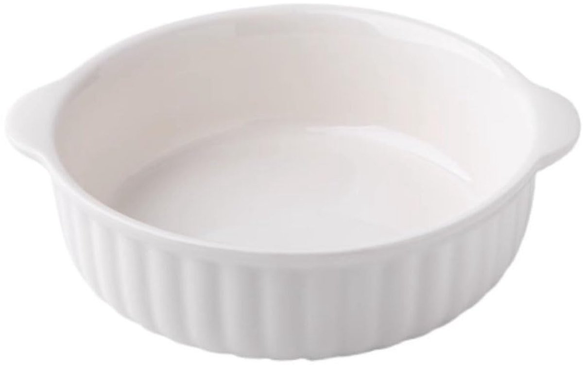 Taartvorm met Handgrepen, Geribbelde Quiche Vorm, Geschikt Oven-naar-Tafel Ronde Bakplaat, Wit Porselein - 19 cm