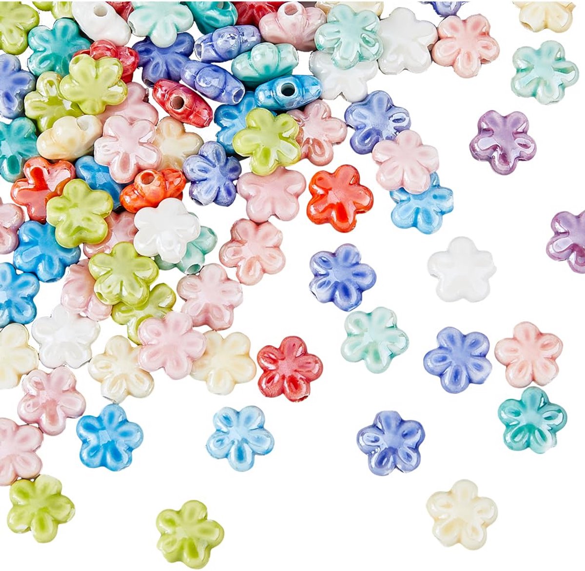 90 stuks porseleinen bloem kralen keramische bloemen kralen strengen kleurrijke mini bloem losse kralen handgemaakte spacer kralen voor doe-het-zelf sieraden maken ketting armband, gat: 1,6